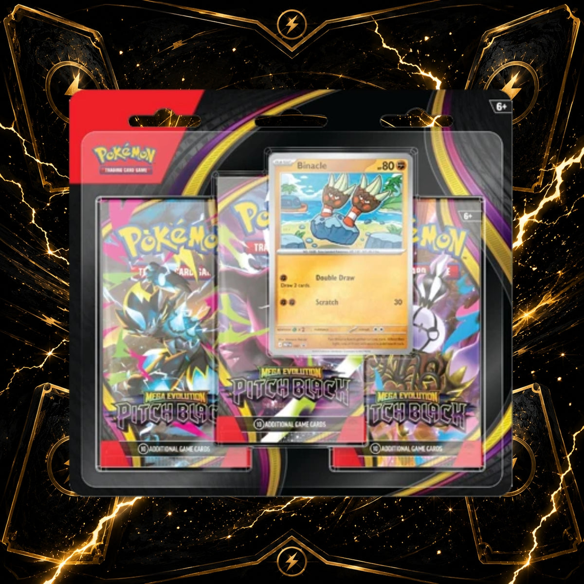 Pokémon Mega Evolution Pitch Black 3-Pack Blister – Binacle – English