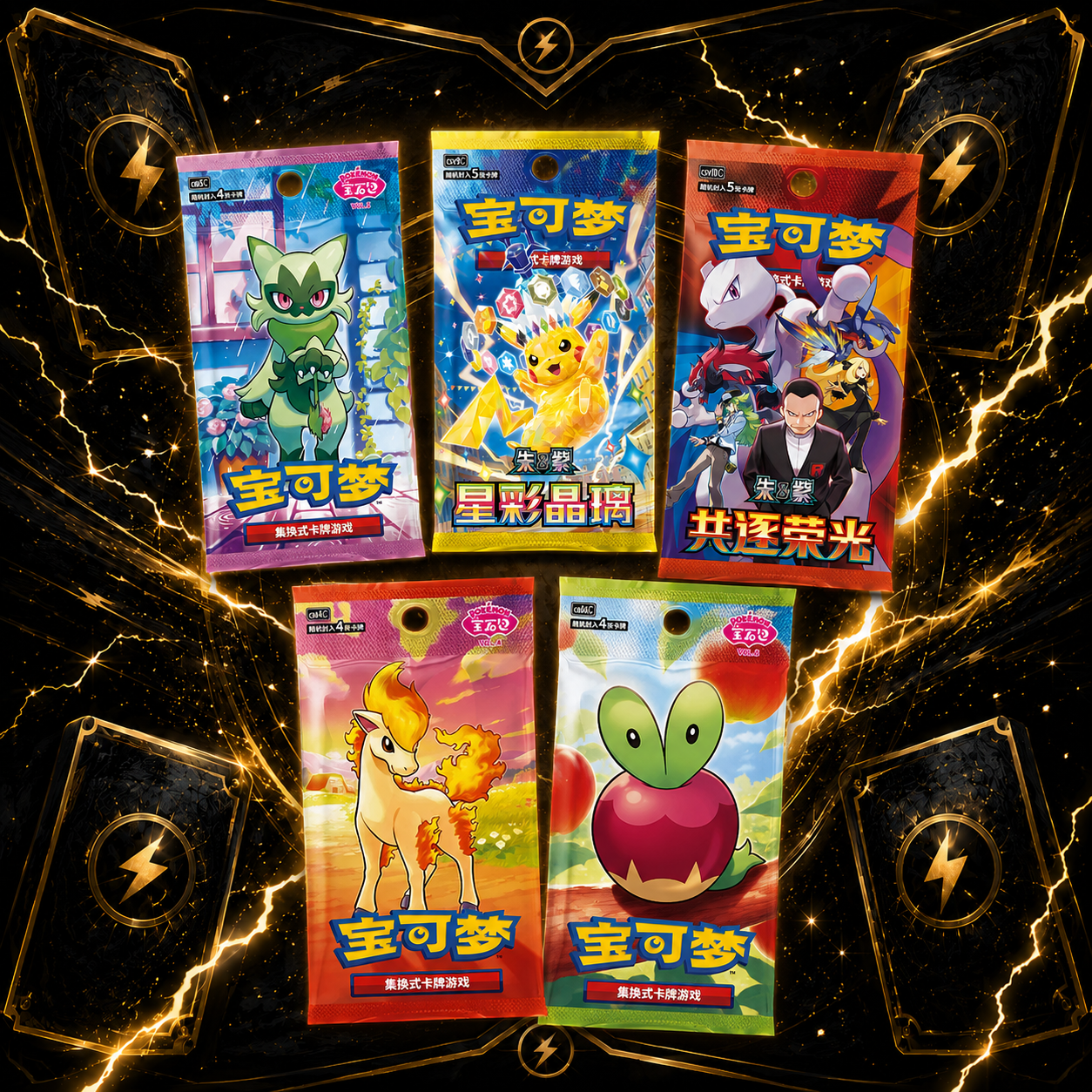 Pokémon Simplified Chinese Booster Pack Bundle – 5 Pack Variety Bundle